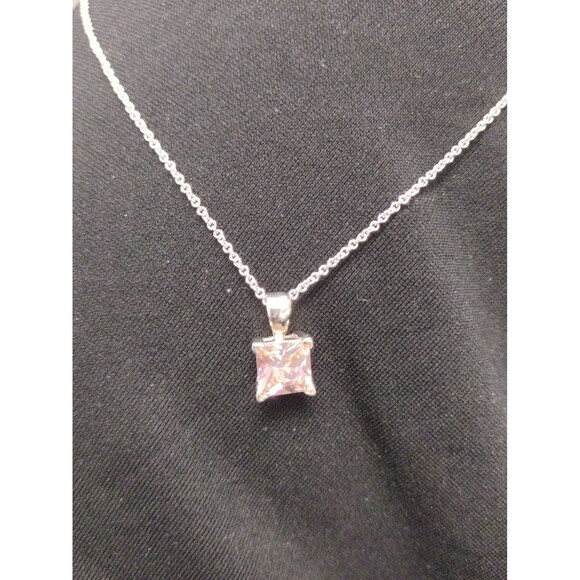 Pink Tourmaline Zircon Necklace, October Birthstone Jewelry, Square Princess Cut - Picture 4 of 9